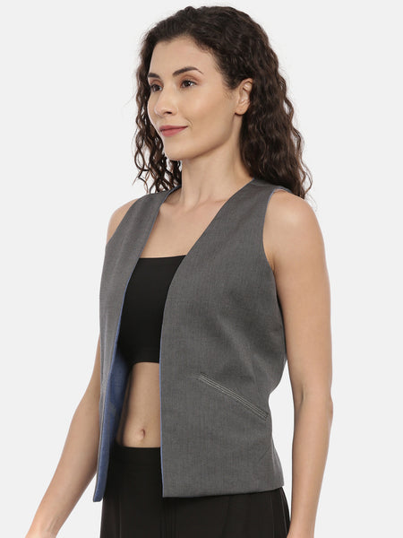 Denim Grey Cotton Reversible Jacket  - ASRJ004