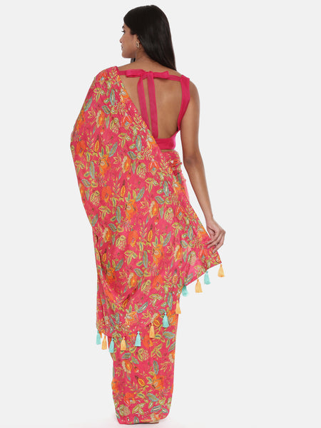 Printed Pink Ready Saree - ASSR002