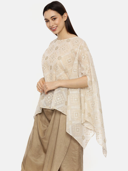 Beige Ivory Silk Embroidered Top  -  ASST006
