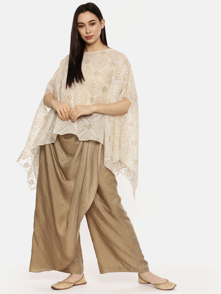 Beige Ivory Silk Embroidered Top  -  ASST006