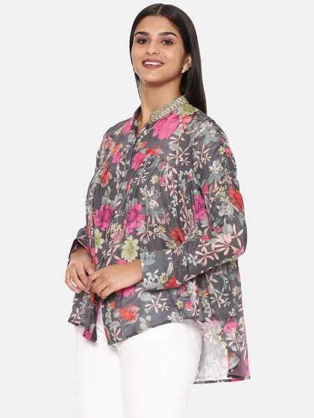 Black Pink Printed Comfort Short Muslin Shirt - ASST071