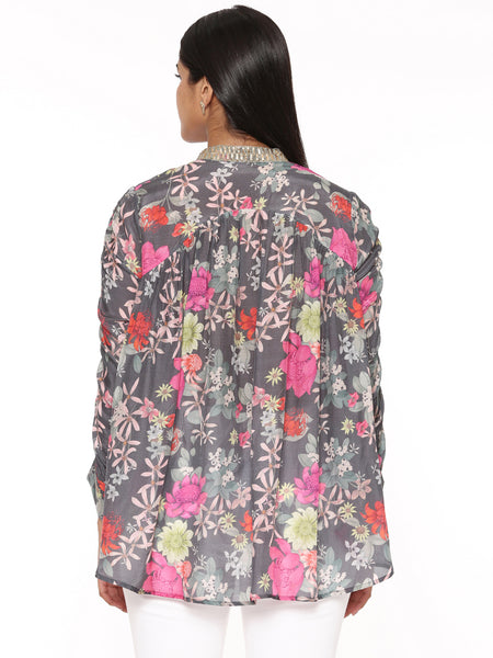 Black Pink Printed Comfort Short Muslin Shirt - ASST071