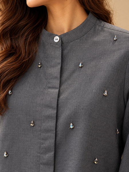 Charcoal Grey Malai Cotton Top (The Gunmetal Dewdrop) - ASST0122