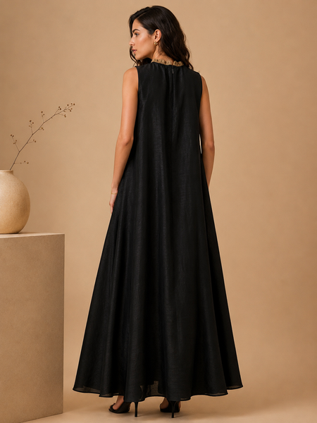 Black & Gold Bemberg Silk Dress (Black Truffle & Honeyed Ganache) - AS0763