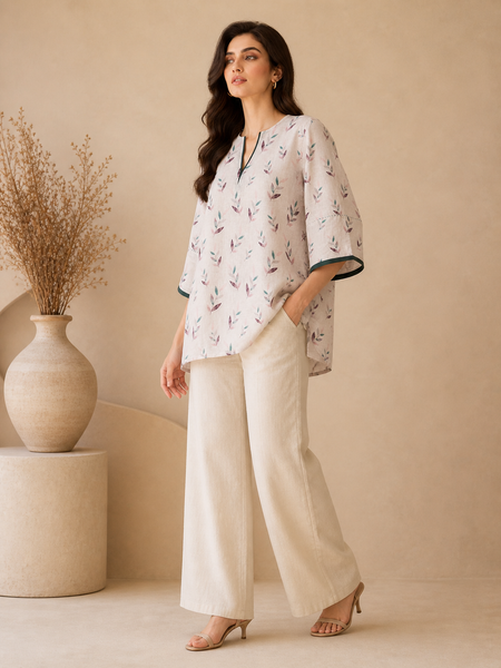 Baby Pink Printed Linen Top (Blush Lychee Meridian) - ASST0112