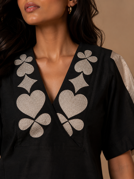 Black & Silver Bemberg Silk Top (Obsidian Fondant & Frosted Pearl) - ASST0114