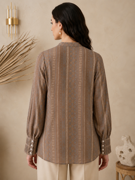Brown & Blue Muslin Printed Top (Toasted Pecan & Iced Cerulean) - ASST0116