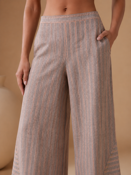 Grey & Pink Linen Striped Pant (Slate & Rose)  - ASPL063