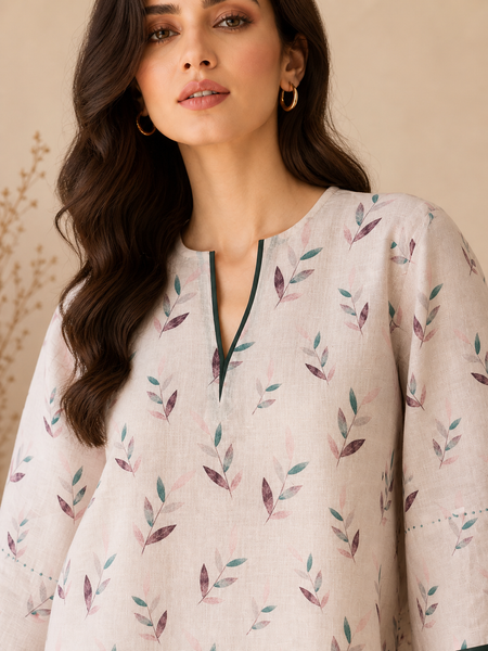 Baby Pink Printed Linen Top (Blush Lychee Meridian) - ASST0112