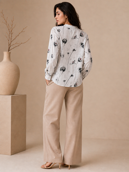 White & Black Linen Printed Top (Iced Peppercorn) - ASST0111
