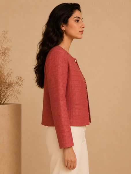 Pink Matka Jute Jacket (Rosewood Macaron)- ASJ074