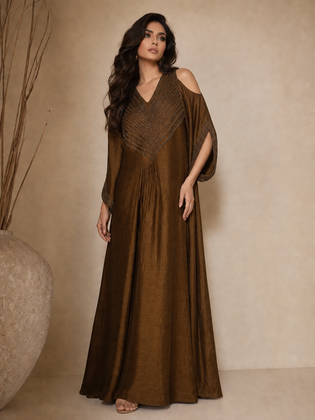 Rust Gold Bemberg Silk Dress (Toasted Amber Honey) - AS0761