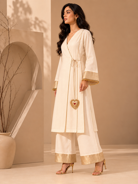 Ivory & Gold Kota Cotton Cord Set (Ivory Foam & Warm Vanilla-Drizzle) - ASCRSET061