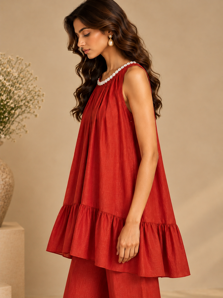 Rust Orange Bemberg Silk Top (The Terracotta Bloom) - ASST0121