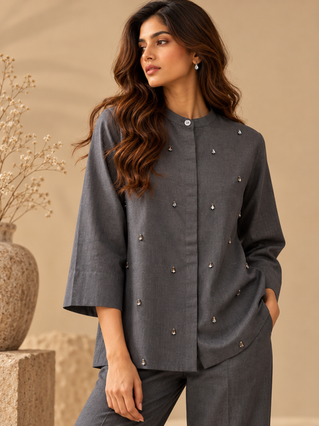 Charcoal Grey Malai Cotton Top (The Gunmetal Dewdrop) - ASST0122