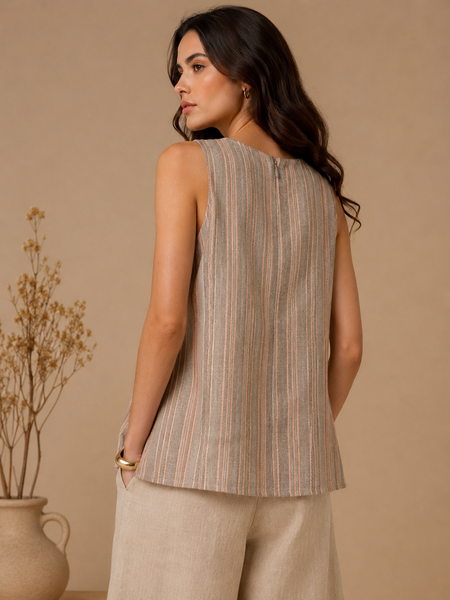 Grey & Pink Linen Striped Top (Stone Grey & Rose Ganache) - ASST0113