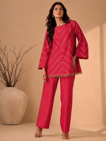 Fuchsia Pink Silk/Cotton Cord Set (Rose-Berry Coulis) - ASCRSET062