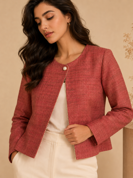 Pink Matka Jute Jacket (Rosewood Macaron)- ASJ074