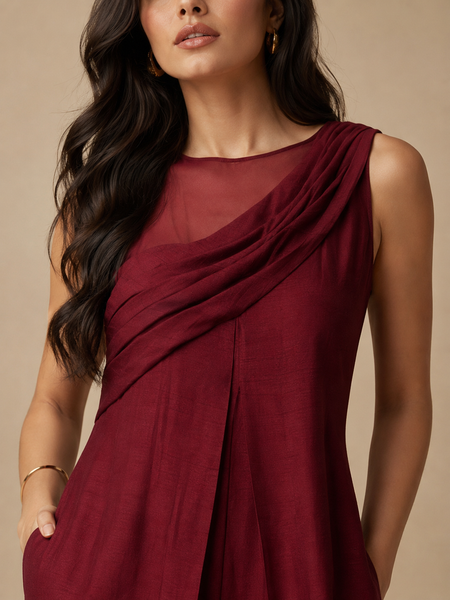 Wine Bemberg Silk/Organza Dress (Mulled Wine & Dark Ganache Fluid) - ASJ027