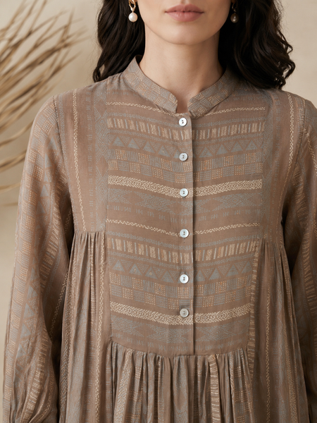 Brown & Blue Muslin Printed Top (Toasted Pecan & Iced Cerulean) - ASST0116