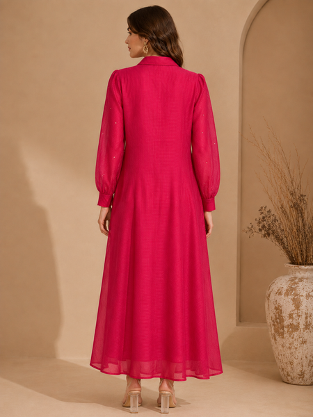 Fuschia Pink Kota Chanderi Dress (The Electric Rose) - AS0766