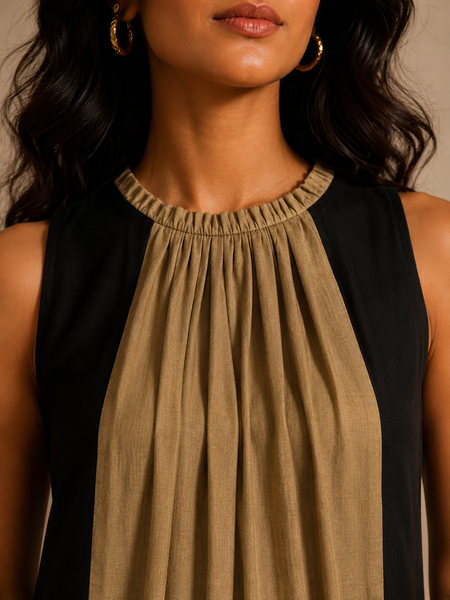 Black & Gold Bemberg Silk Dress (Black Truffle & Honeyed Ganache) - AS0763