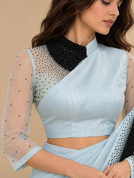 Sky Blue Bemberg Silk Blouse (The Frost Blue Nightfall) - ASBLCUS001