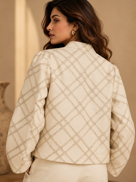 Ivory Chanderi Embroidered Bomber Jacket (The Pearl & Champagne) - ASJ075