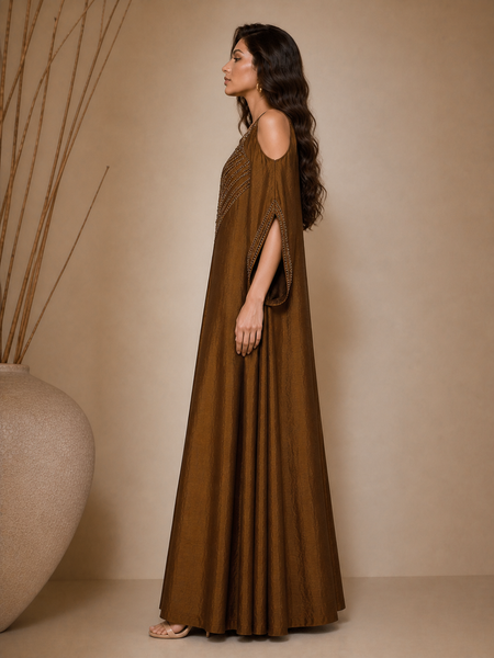 Rust Gold Bemberg Silk Dress (Toasted Amber Honey) - AS0761