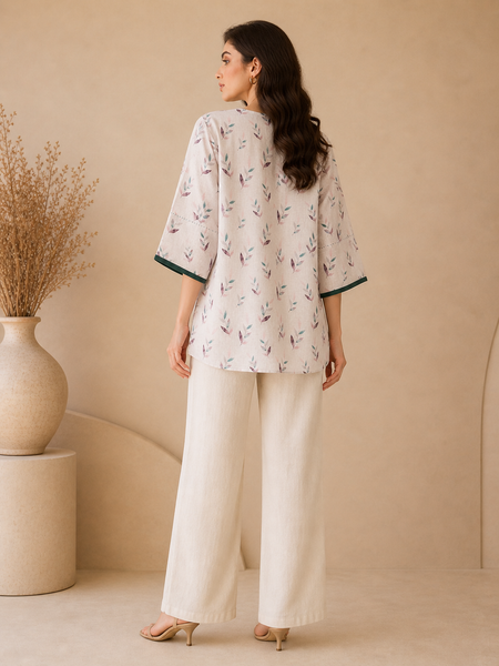 Baby Pink Printed Linen Top (Blush Lychee Meridian) - ASST0112