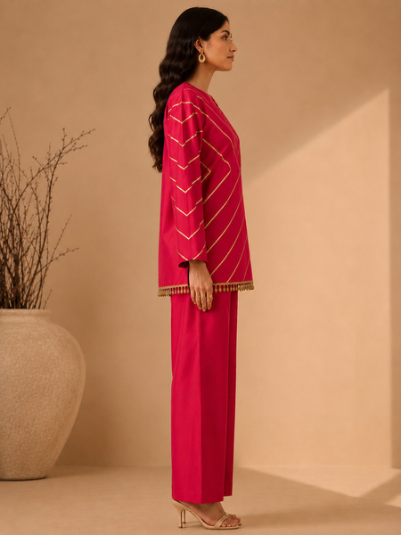 Fuchsia Pink Silk/Cotton Cord Set (Rose-Berry Coulis) - ASCRSET062