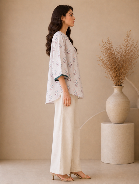 Baby Pink Printed Linen Top (Blush Lychee Meridian) - ASST0112