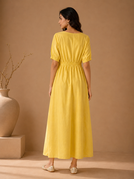 Butter Yellow Cotton/Silk Dress (The Radiant Buttercup) - AS0767