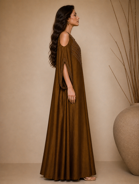 Rust Gold Bemberg Silk Dress (Toasted Amber Honey) - AS0761