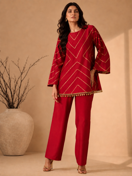 Hot Pink Silk/Cotton Short Kurta (Candied Plum & Honeyed Cardamom) - ASST0115