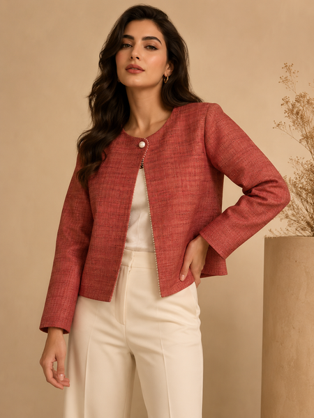 Pink Matka Jute Jacket (Rosewood Macaron)- ASJ074