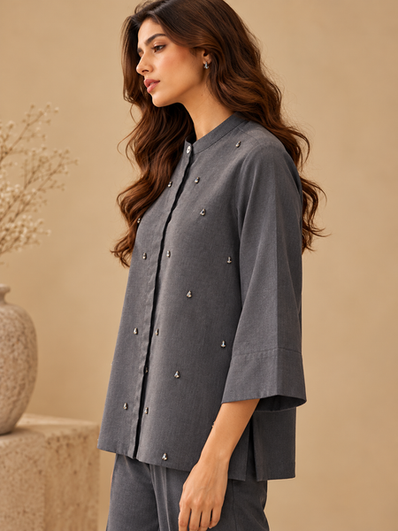 Charcoal Grey Malai Cotton Top (The Gunmetal Dewdrop) - ASST0122
