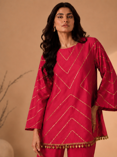 Fuchsia Pink Silk/Cotton Short Kurta (Candied Plum & Honeyed Cardamom) - ASST0115