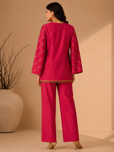 Fuchsia Pink Silk/Cotton Short Kurta (Candied Plum & Honeyed Cardamom) - ASST0115