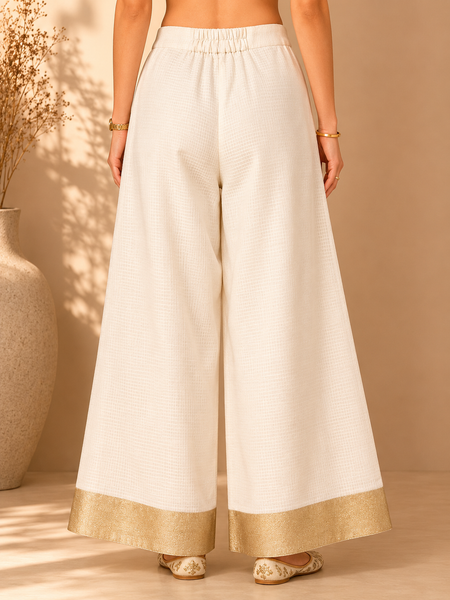 Cream & Gold Kota Cotton Palazzo (Clotted Cream & Honeyed Zari) - ASP078