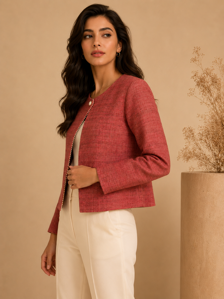 Pink Matka Jute Jacket (Rosewood Macaron)- ASJ074