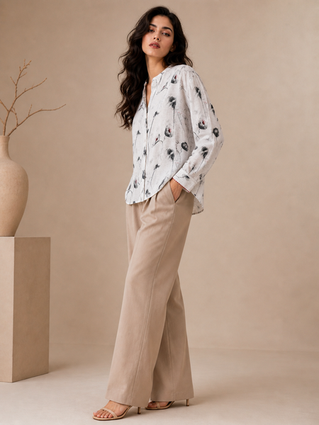 White & Black Linen Printed Top (Iced Peppercorn) - ASST0111