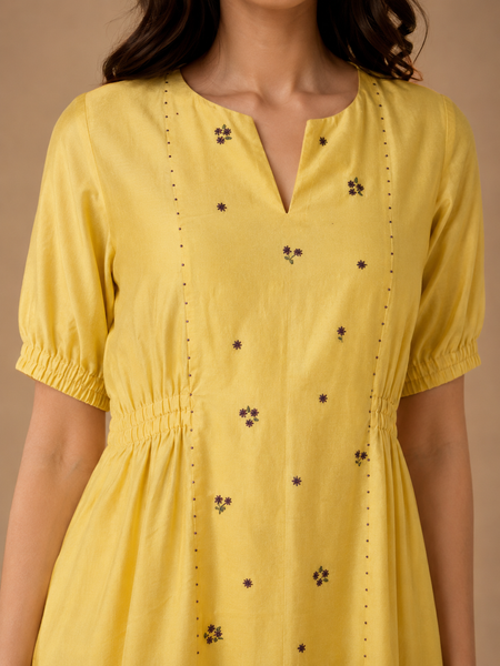 Butter Yellow Cotton/Silk Dress (The Radiant Buttercup) - AS0767
