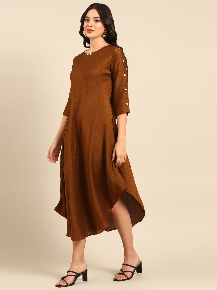 Rust Gold Silk Cotton Slub Dress - AS0580 – Asmi Shop