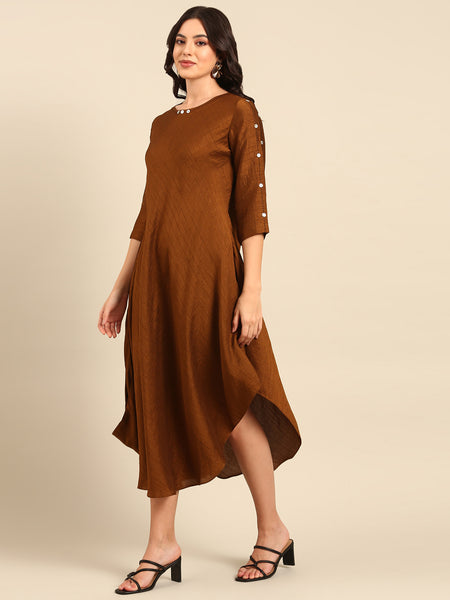 Rust Gold Silk Cotton Slub Dress - AS0580