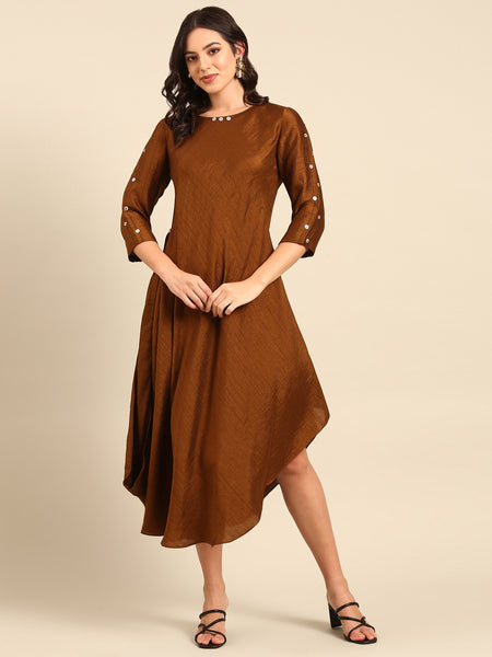 Rust Gold Silk Cotton Slub Dress - AS0580