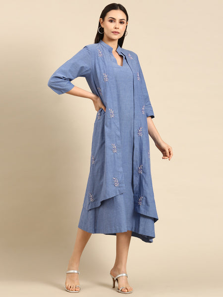 Blue Cotton Layered Dress - AS0606