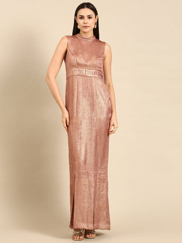 Pink Gold Foil Print Sheath Dress - AS0651