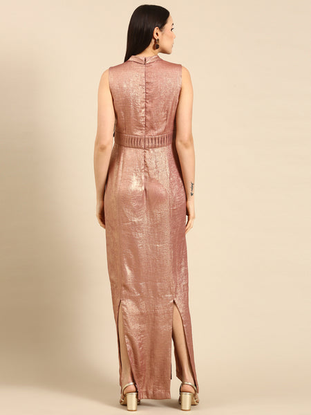 Pink Gold Foil Print Sheath Dress - AS0651