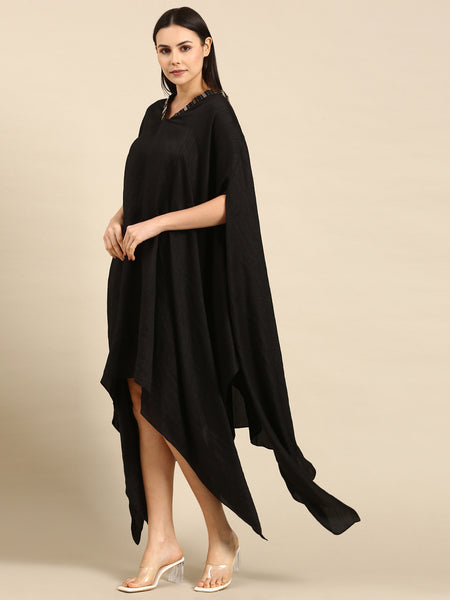 Black Slub Silk Kaftan Dress - AS0659